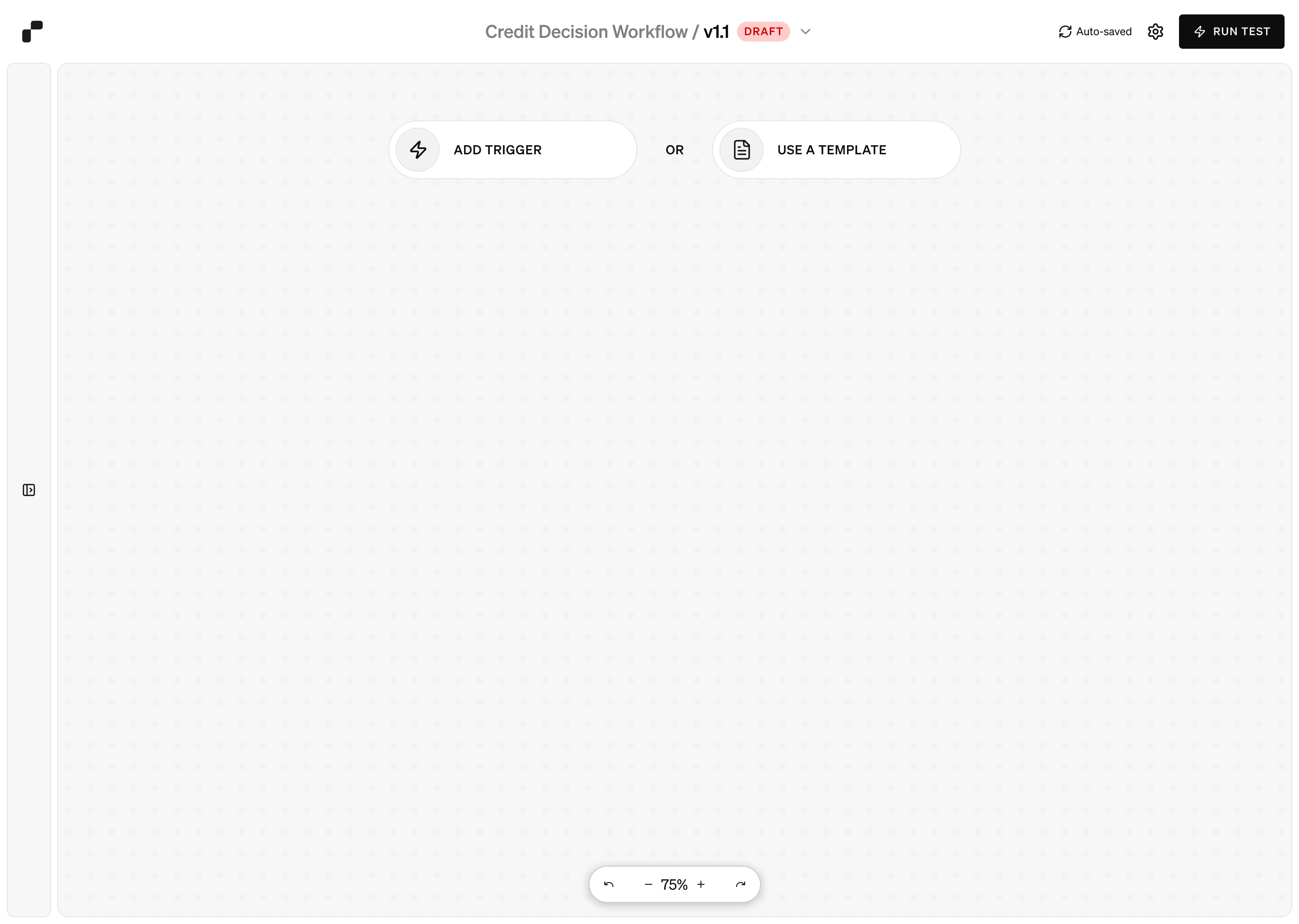 Rekord empty workflow offering a trigger or template as starting points
