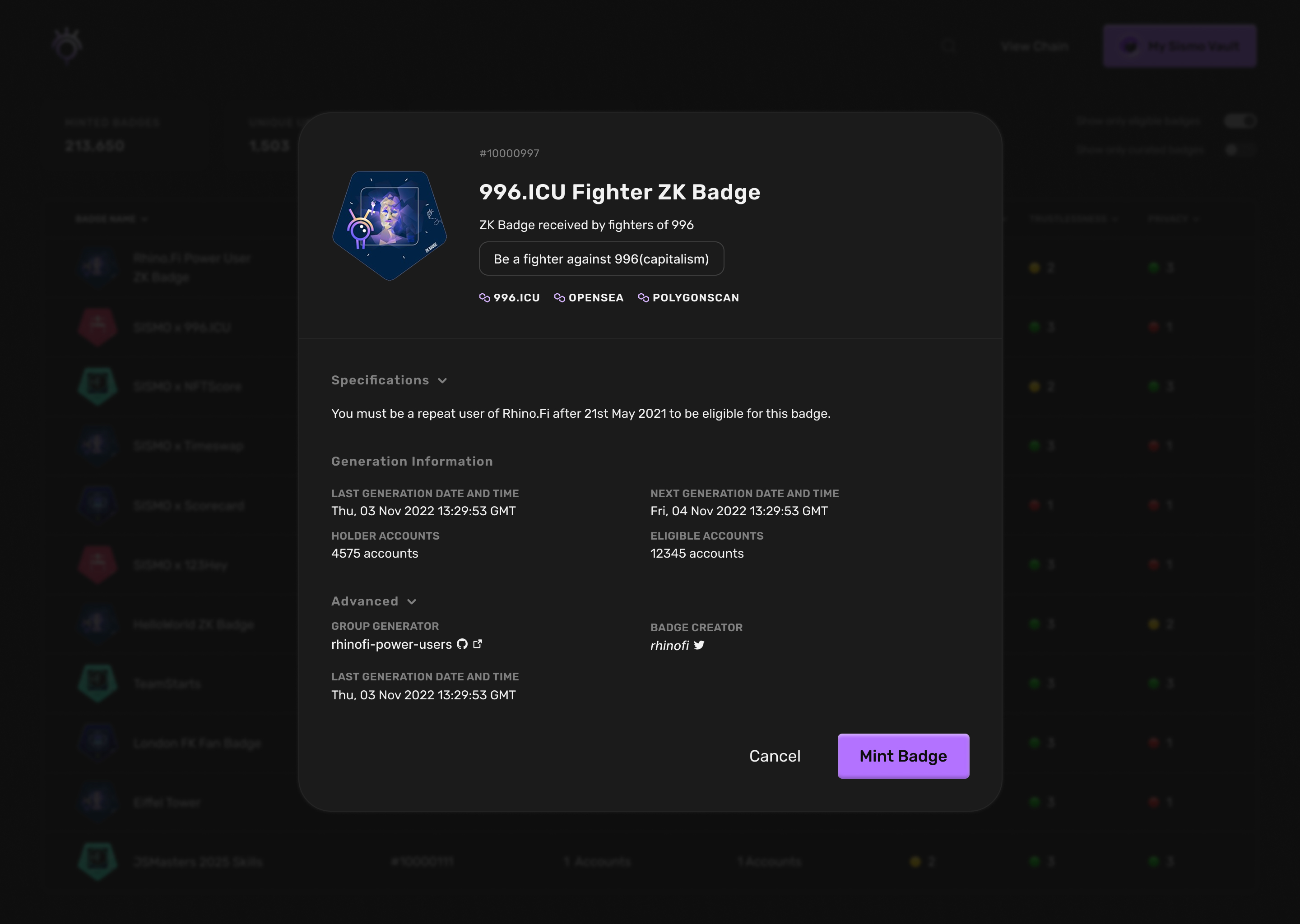 Sismo - Badge view